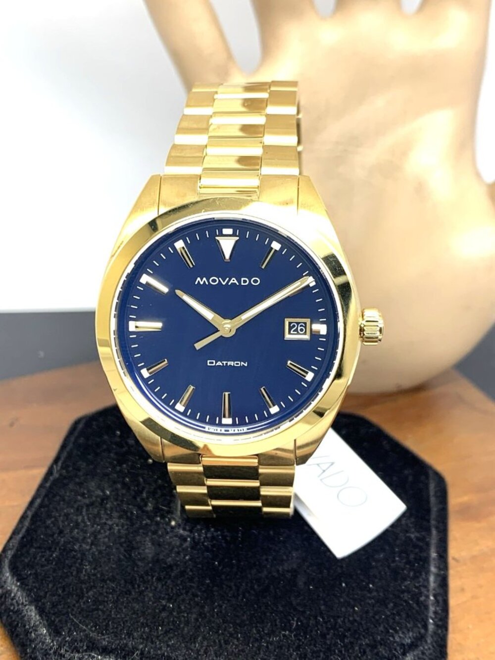 Movado Mens Watch 3650143 Heritage Datron Swiss Quartz Blue Dial Gold Steel 39mm